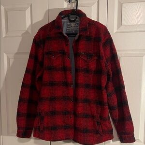 Red and Black Plaid Lined Warm Shirt Jacket
